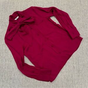 ZARA Women’s Magenta Blouse with Ribbon Tie, Satin-like, XS. New without tag
